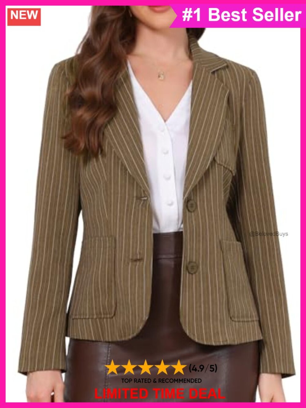 Women's Pinstripe Blazer Business Casual Button Down Long Sleeve Jacket